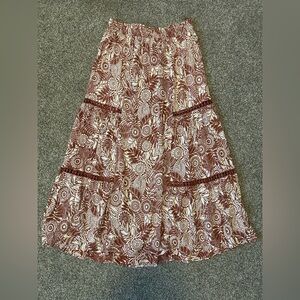 NWT Free People Floral Bohemian Midi/ Maxi Skirt Size Large Rust Orange Cream